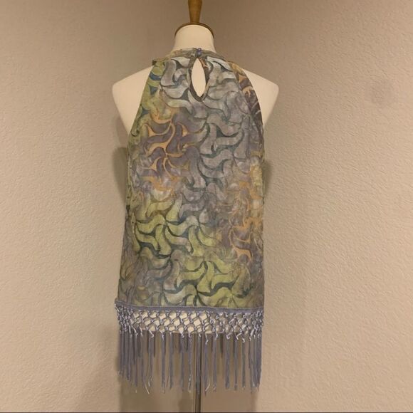 Sleeveless Lime & Periwinkle Tassel Burn Out Top S - Picture 6 of 12